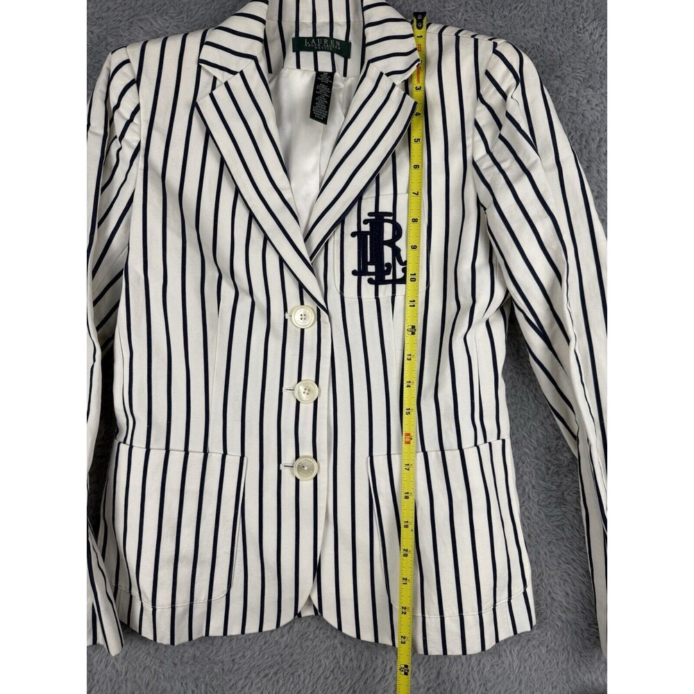 Lauren Ralph Lauren White Blazer with Navy Pinstripes and Embroidered Logo - Picture 6 of 10